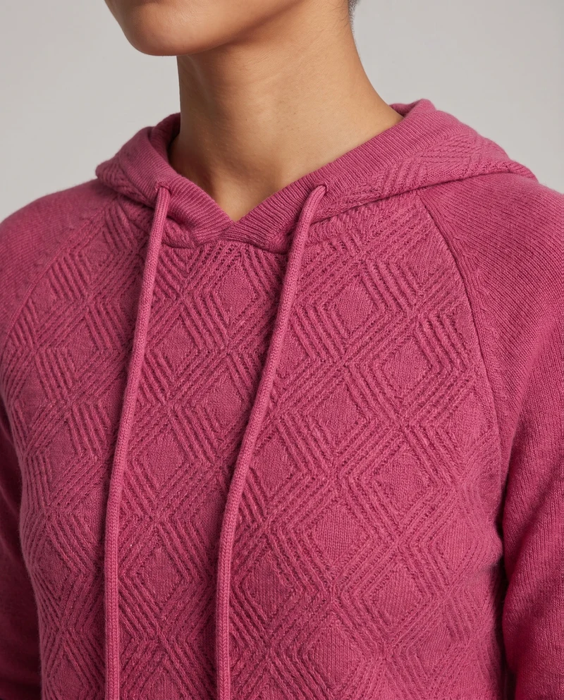 Damen Kapuzenpullover aus feinem Kaschmir‑Mix mit strukturierter Rauten‑Optik und gerippten Bündchen Nord Taschen