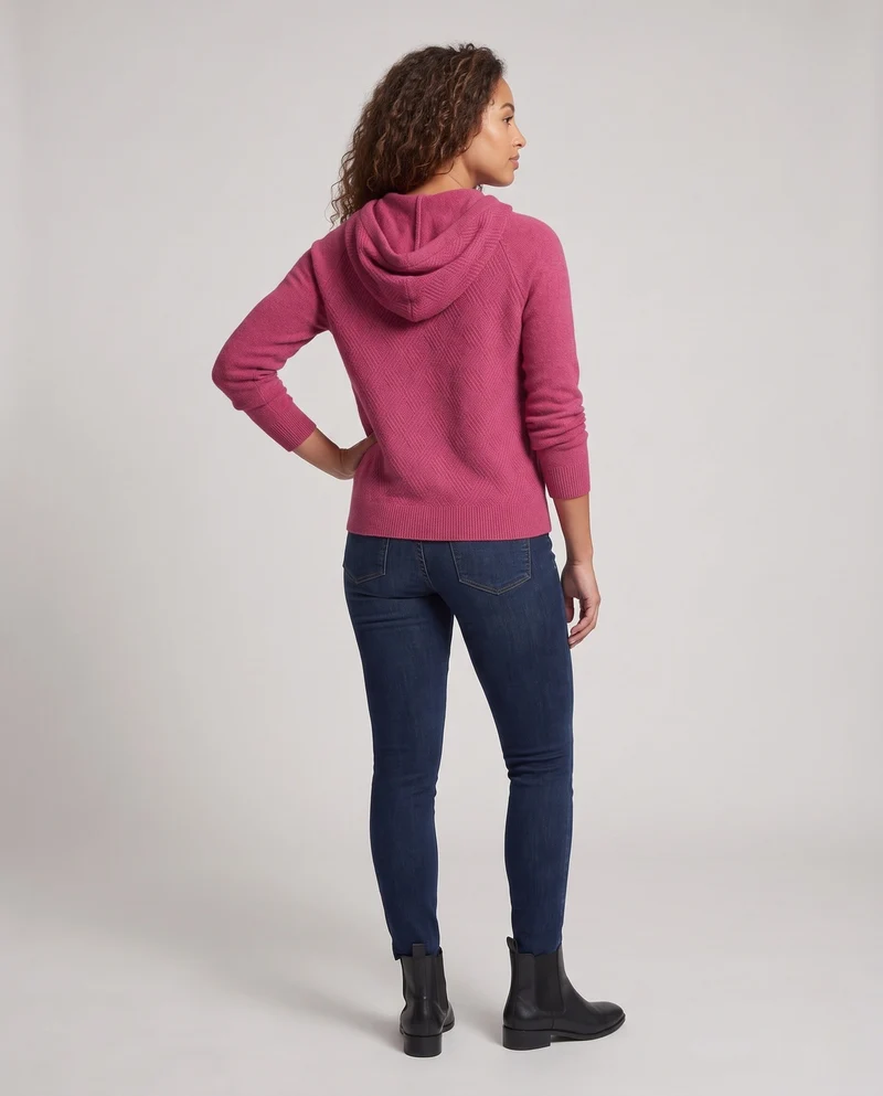 Damen Kapuzenpullover aus feinem Kaschmir‑Mix mit strukturierter Rauten‑Optik und gerippten Bündchen Nord Taschen