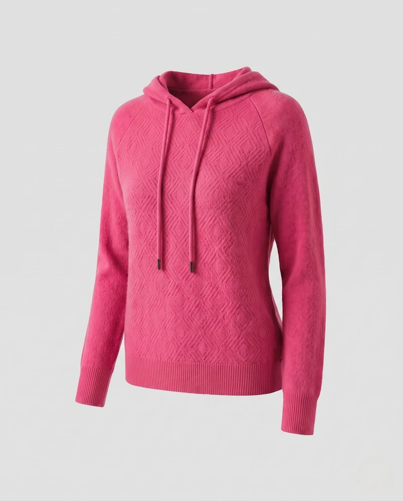 Damen Kapuzenpullover aus feinem Kaschmir‑Mix mit strukturierter Rauten‑Optik und gerippten Bündchen Nord Taschen