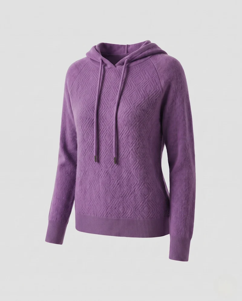 Damen Kapuzenpullover aus feinem Kaschmir‑Mix mit strukturierter Rauten‑Optik und gerippten Bündchen Nord Taschen