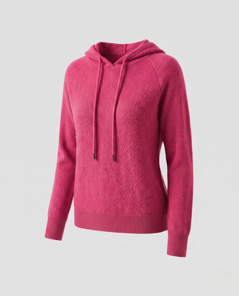 Damen Kapuzenpullover aus feinem Kaschmir‑Mix mit strukturierter Rauten‑Optik und gerippten Bündchen Nord Taschen