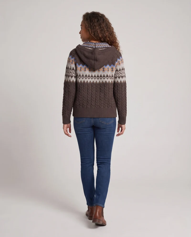 Damen Kapuzen-Strickjacke mit Zopf‑ und Norwegerstruktur, durchgehendem Reißverschluss Nord Taschen