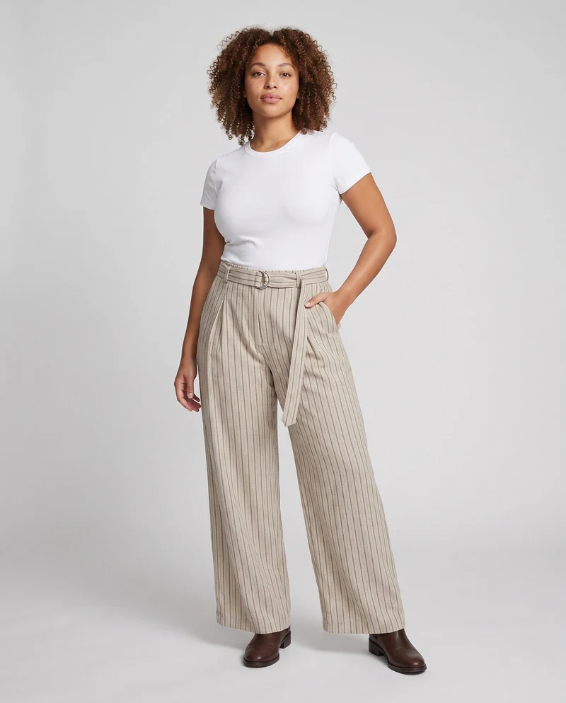 Damen Elegante und Bequeme Gestreifte Palazzo-Hosen Nord Taschen