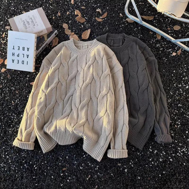 Damen Grobgestrickter Oversize-Zopfmuster-Strickpullover mit verkürztem Saum Nord Taschen