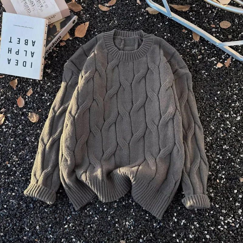 Damen Grobgestrickter Oversize-Zopfmuster-Strickpullover mit verkürztem Saum Nord Taschen