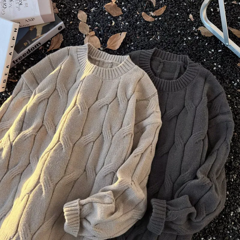 Damen Grobgestrickter Oversize-Zopfmuster-Strickpullover mit verkürztem Saum Nord Taschen