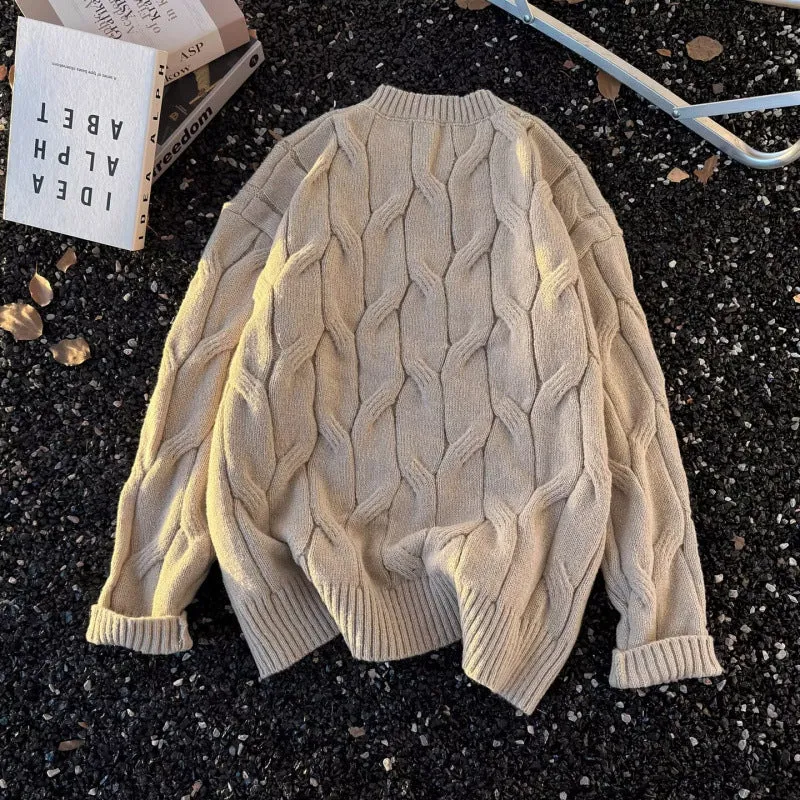 Damen Grobgestrickter Oversize-Zopfmuster-Strickpullover mit verkürztem Saum Nord Taschen