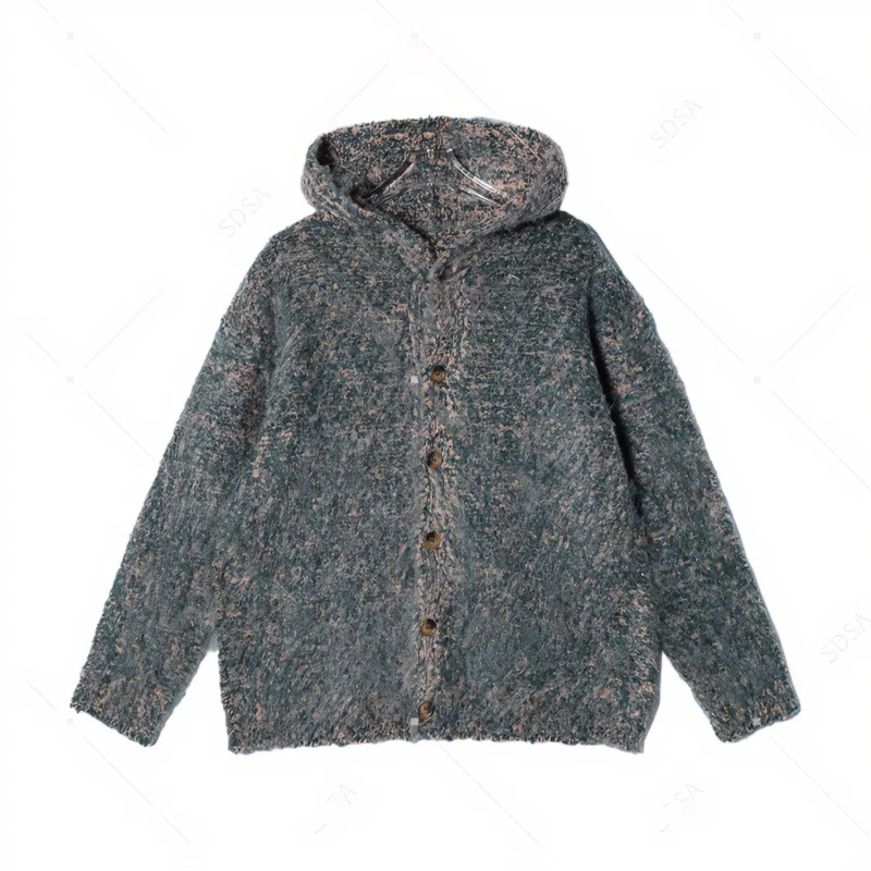 Damen Flauschige Kapuzen-Strickjacke mit Knopfleiste und melierter Bouclé-Optik Nord Taschen