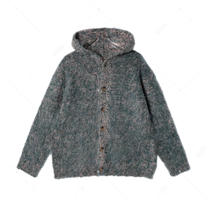 Damen Flauschige Kapuzen-Strickjacke mit Knopfleiste und melierter Bouclé-Optik Nord Taschen