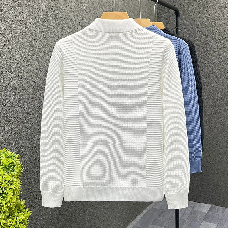 Damen Feinstrickpullover mit strukturierter Waffel- und Rippenstruktur und Stehkragen Nord Taschen