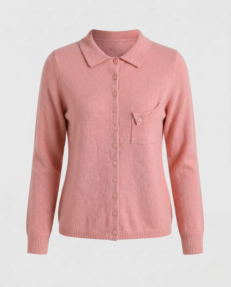 Damen Feinstrick-Cardigan mit Polokragen, 3/4-Arm und dezenter Brusttasche Nord Taschen
