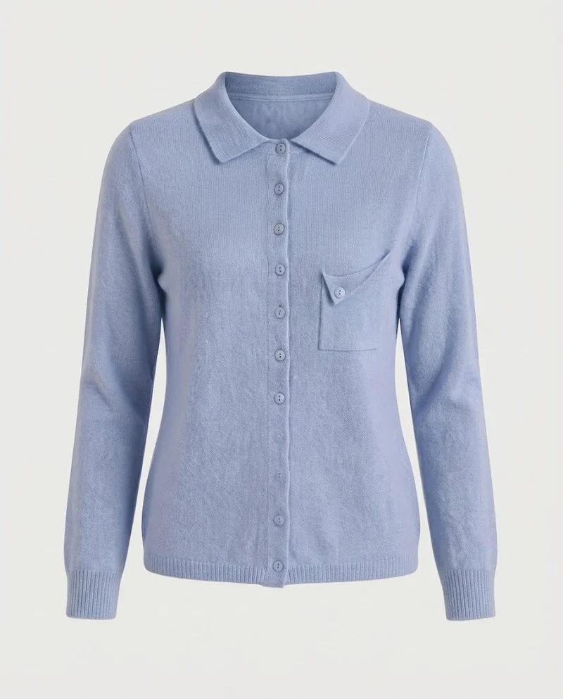 Damen Feinstrick-Cardigan mit Polokragen, 3/4-Arm und dezenter Brusttasche Nord Taschen