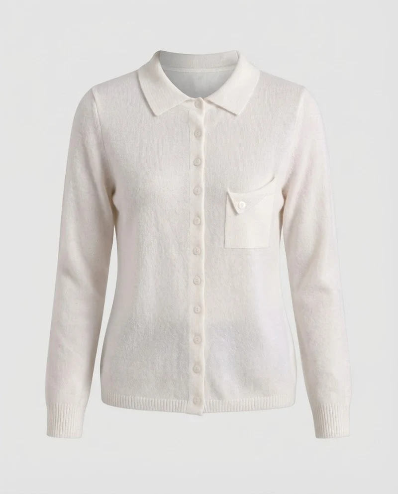 Damen Feinstrick-Cardigan mit Polokragen, 3/4-Arm und dezenter Brusttasche Nord Taschen