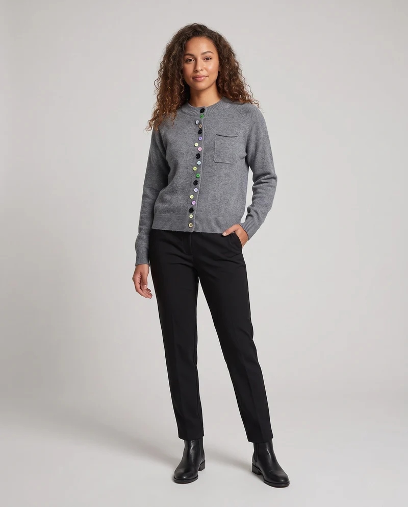 Damen Feinstrick-Cardigan mit bunter Knopfleiste und feinem Rippbund Nord Taschen
