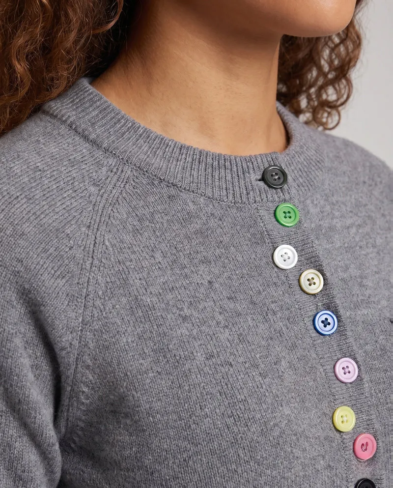 Damen Feinstrick-Cardigan mit bunter Knopfleiste und feinem Rippbund Nord Taschen