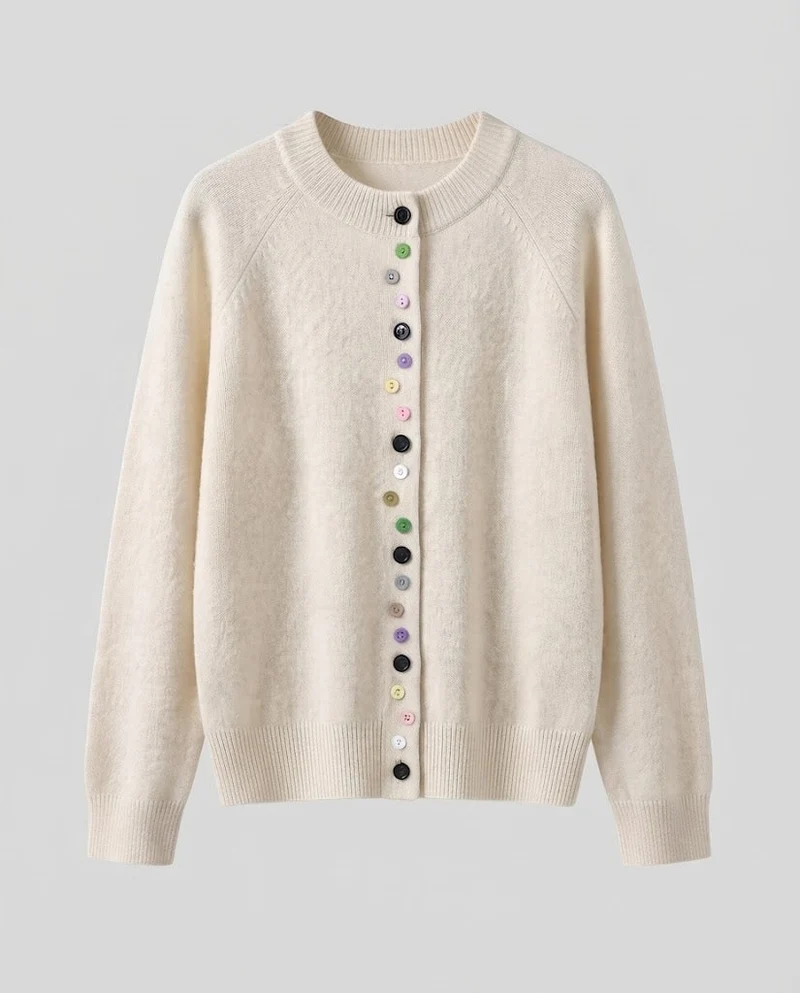 Damen Feinstrick-Cardigan mit bunter Knopfleiste und feinem Rippbund Nord Taschen