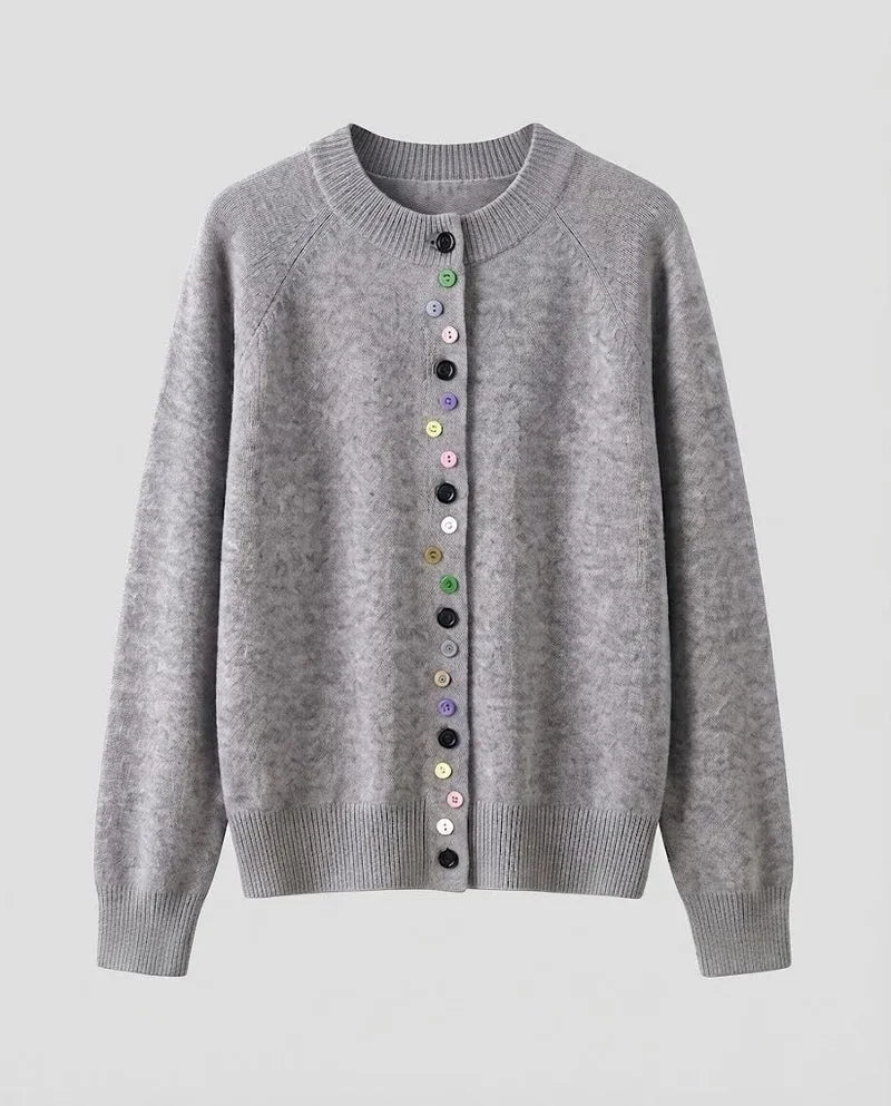 Damen Feinstrick-Cardigan mit bunter Knopfleiste und feinem Rippbund Nord Taschen