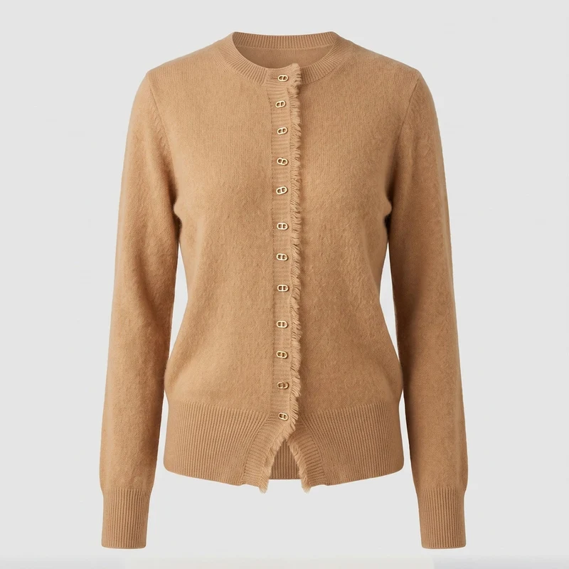 Damen Feinstrick-Cardigan mit flauschiger Mohair‑Optik, durchgehender Knopfleiste und gezupfter Kante Nord Taschen