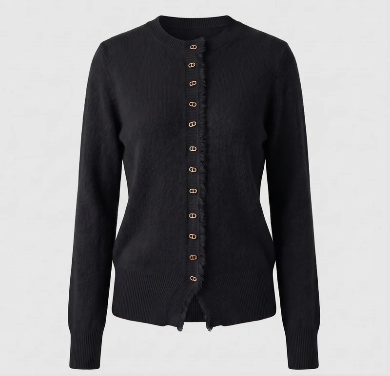 Damen Feinstrick-Cardigan mit flauschiger Mohair‑Optik, durchgehender Knopfleiste und gezupfter Kante Nord Taschen