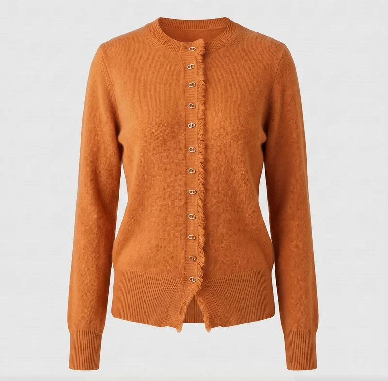 Damen Feinstrick-Cardigan mit flauschiger Mohair‑Optik, durchgehender Knopfleiste und gezupfter Kante Nord Taschen