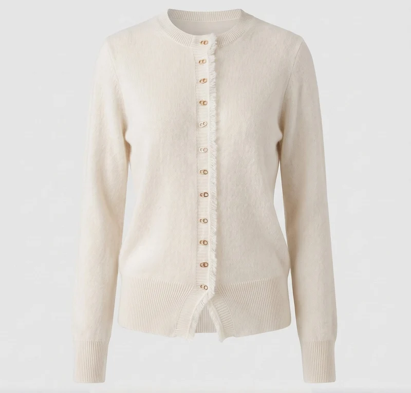 Damen Feinstrick-Cardigan mit flauschiger Mohair‑Optik, durchgehender Knopfleiste und gezupfter Kante Nord Taschen