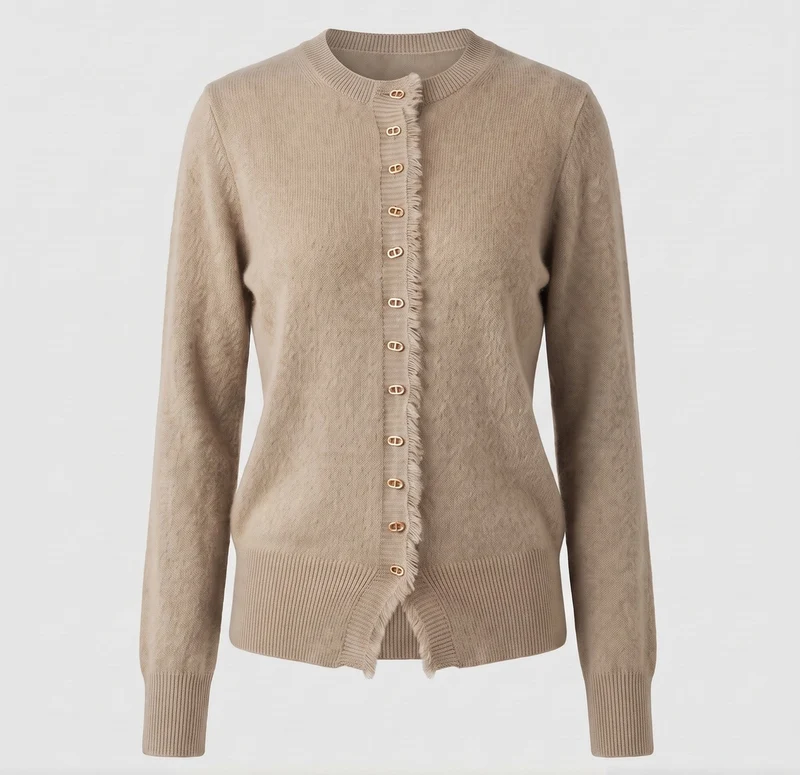 Damen Feinstrick-Cardigan mit flauschiger Mohair‑Optik, durchgehender Knopfleiste und gezupfter Kante Nord Taschen