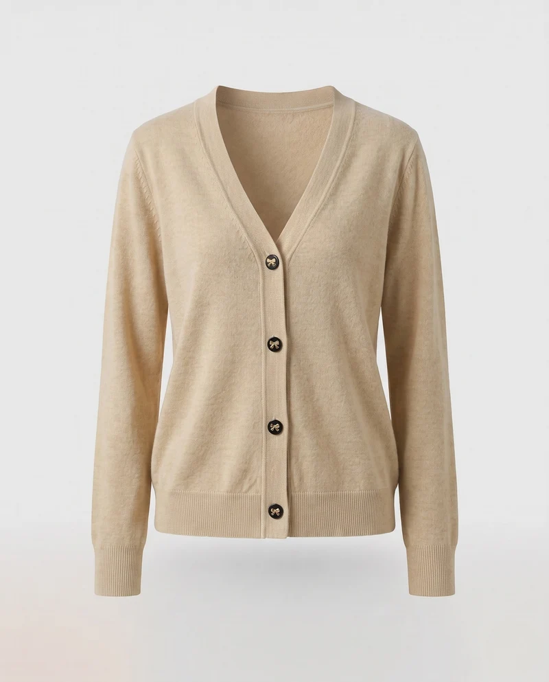 Damen Feinstrick-Cardigan in Taillenlänge mit floraler Schmuckknopfleiste Nord Taschen