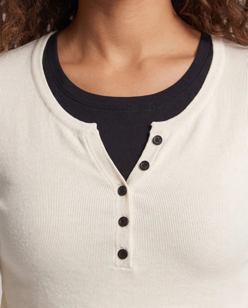 Damen Feines Layering-Longsleeve mit Knopfblende und Lagenlook Nord Taschen