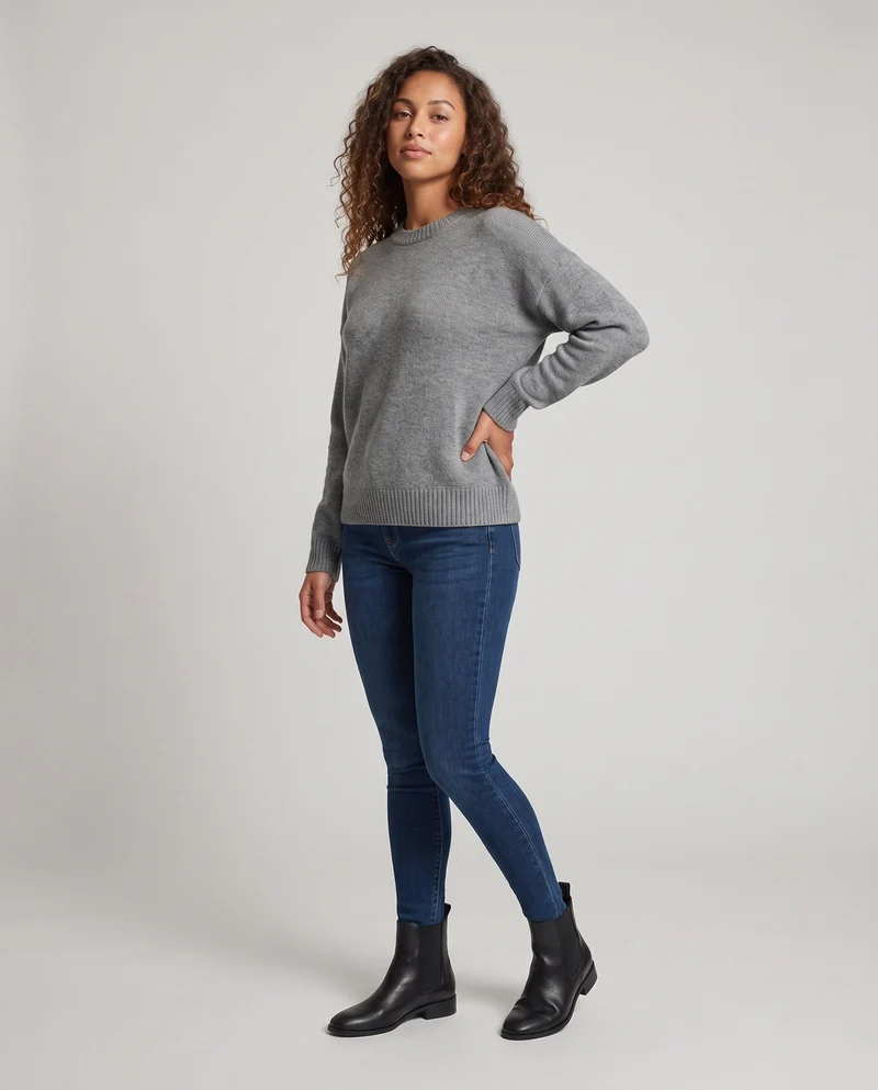 Damen Feinflauschiger Rundhalspullover mit Ajour‑Diamantkante Nord Taschen