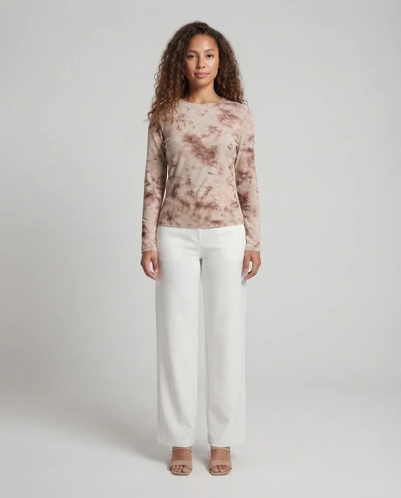 Damen Feines Langarmshirt mit zartem Allover-Print und Rundhalsausschnitt Nord Taschen