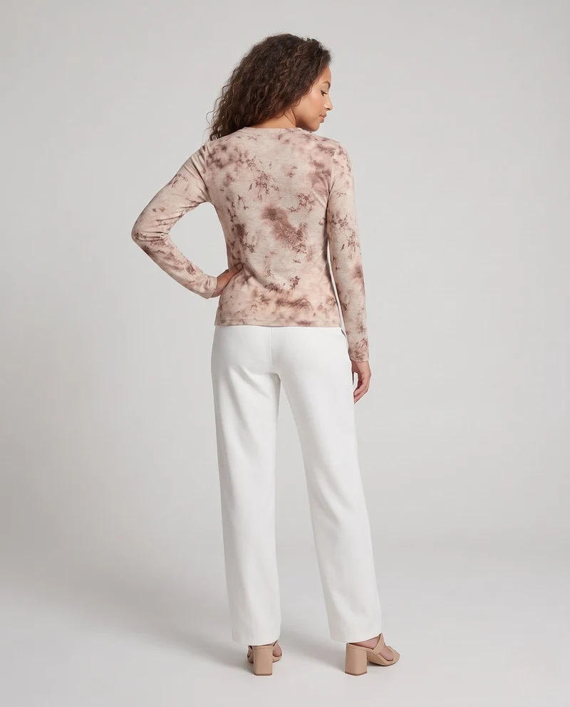Damen Feines Langarmshirt mit zartem Allover-Print und Rundhalsausschnitt Nord Taschen