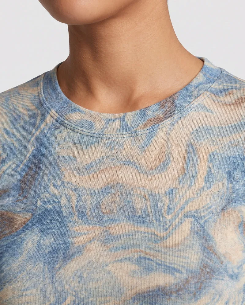Damen Feines Langarmshirt mit zartem Aquarell-Blumenprint und Seitenschnürung Nord Taschen