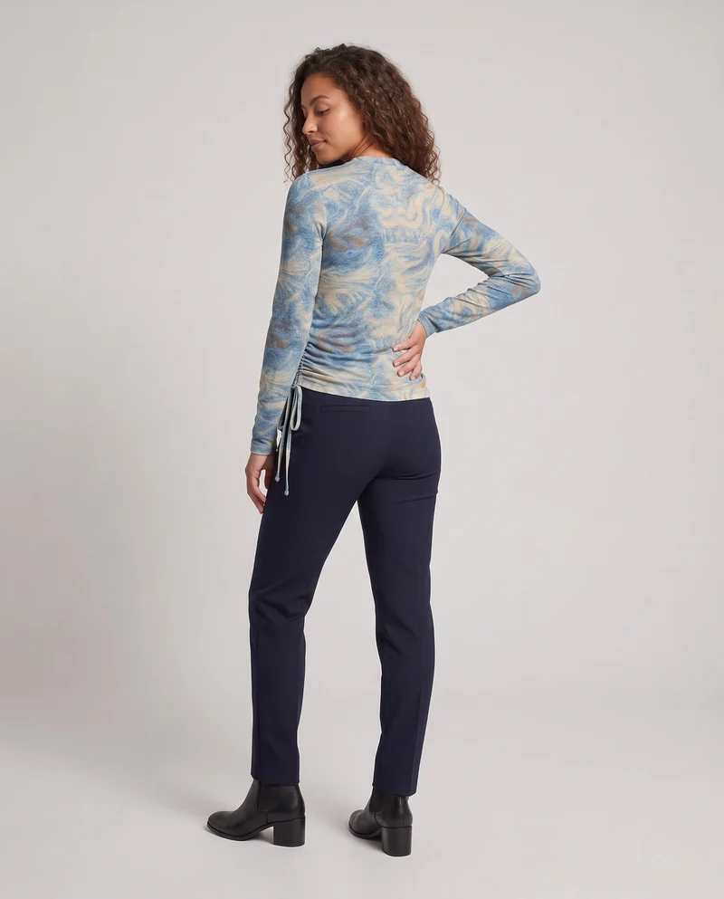 Damen Feines Langarmshirt mit zartem Aquarell-Blumenprint und Seitenschnürung Nord Taschen