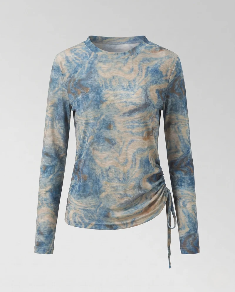 Damen Feines Langarmshirt mit zartem Aquarell-Blumenprint und Seitenschnürung Nord Taschen