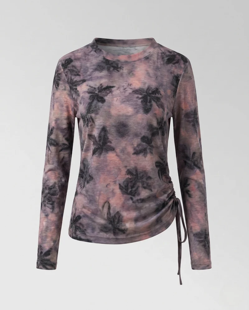 Damen Feines Langarmshirt mit zartem Aquarell-Blumenprint und Seitenschnürung Nord Taschen