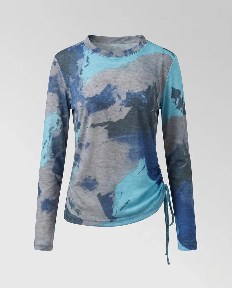 Damen Feines Langarmshirt mit zartem Aquarell-Blumenprint und Seitenschnürung Nord Taschen