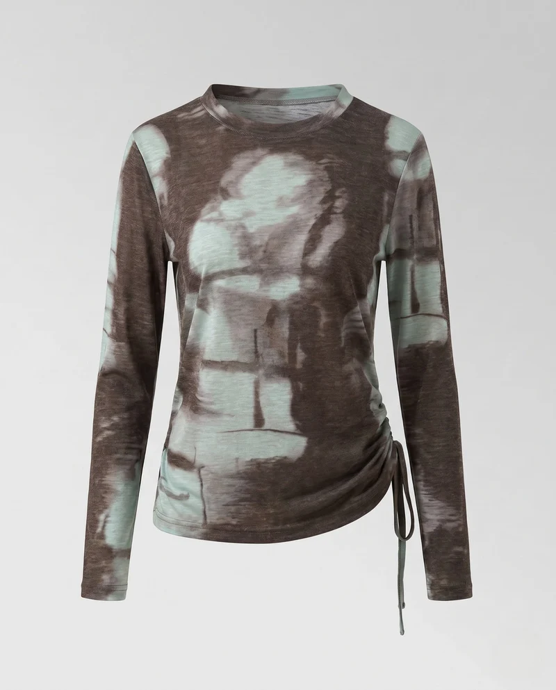 Damen Feines Langarmshirt mit zartem Aquarell-Blumenprint und Seitenschnürung Nord Taschen