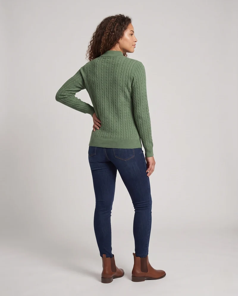 Damen Feiner Zopfmuster‑Strickpullover mit kurzem Rollkragen aus Merino‑Mix Nord Taschen