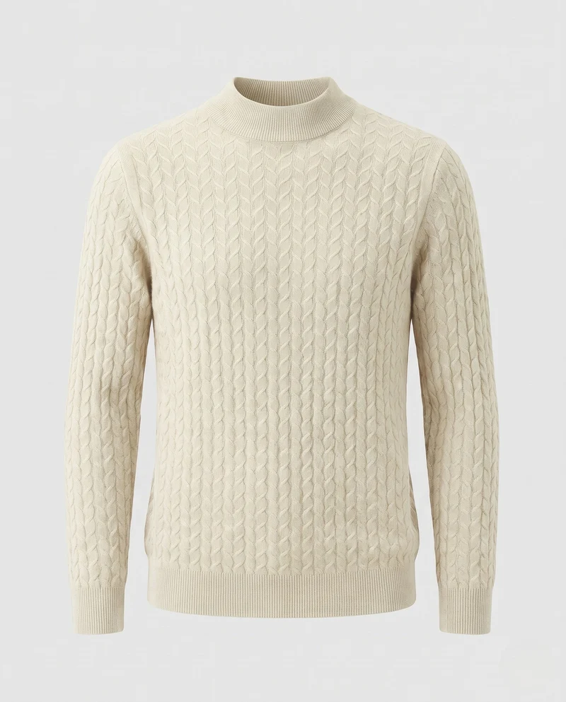 Damen Feiner Zopfmuster‑Strickpullover mit kurzem Rollkragen aus Merino‑Mix Nord Taschen