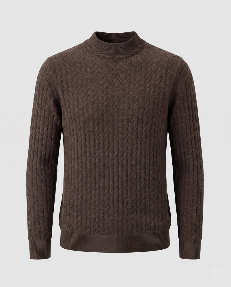 Damen Feiner Zopfmuster‑Strickpullover mit kurzem Rollkragen aus Merino‑Mix Nord Taschen