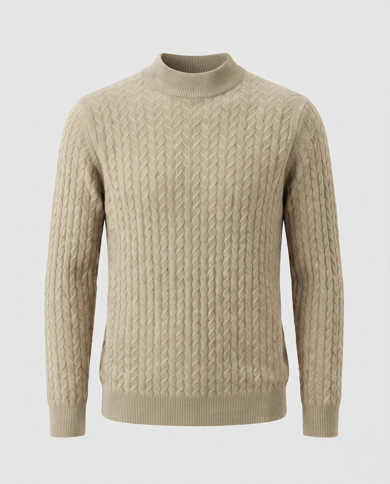 Damen Feiner Zopfmuster‑Strickpullover mit kurzem Rollkragen aus Merino‑Mix Nord Taschen