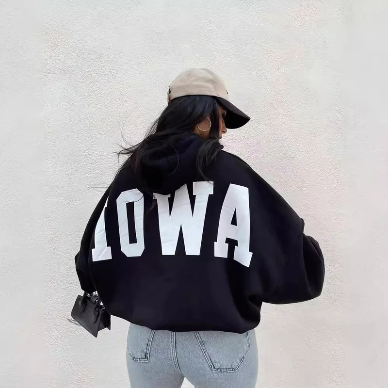 Damen Oversized Cropped Hoodie mit großem Lettering, Kapuze und relaxed Fit Nord Taschen