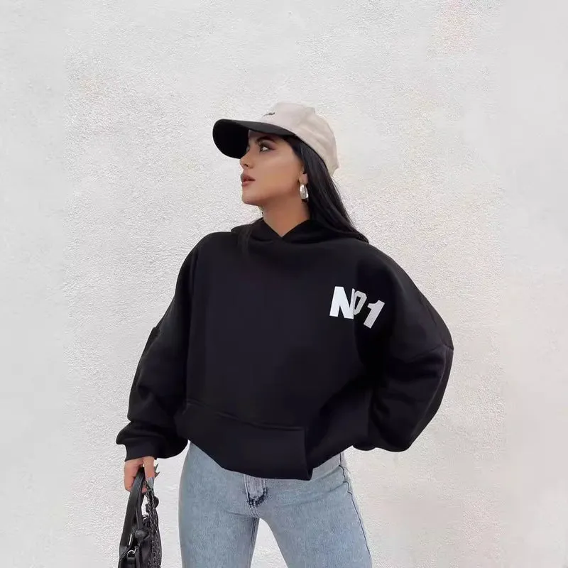 Damen Oversized Cropped Hoodie mit großem Lettering, Kapuze und relaxed Fit Nord Taschen