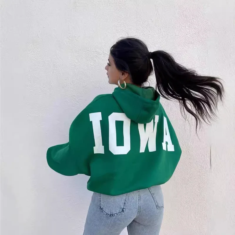 Damen Oversized Cropped Hoodie mit großem Lettering, Kapuze und relaxed Fit Nord Taschen