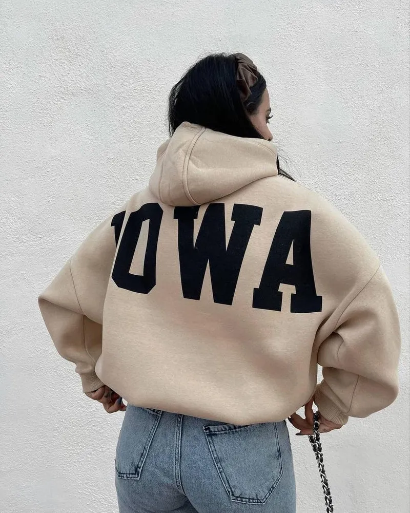 Damen Oversized Cropped Hoodie mit großem Lettering, Kapuze und relaxed Fit Nord Taschen