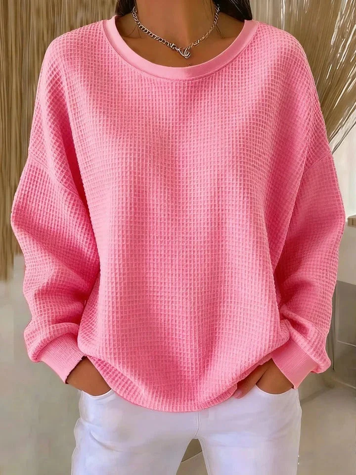 Damen Oversize Waffelstrick-Sweatshirt mit Rundhalsausschnitt Nord Taschen
