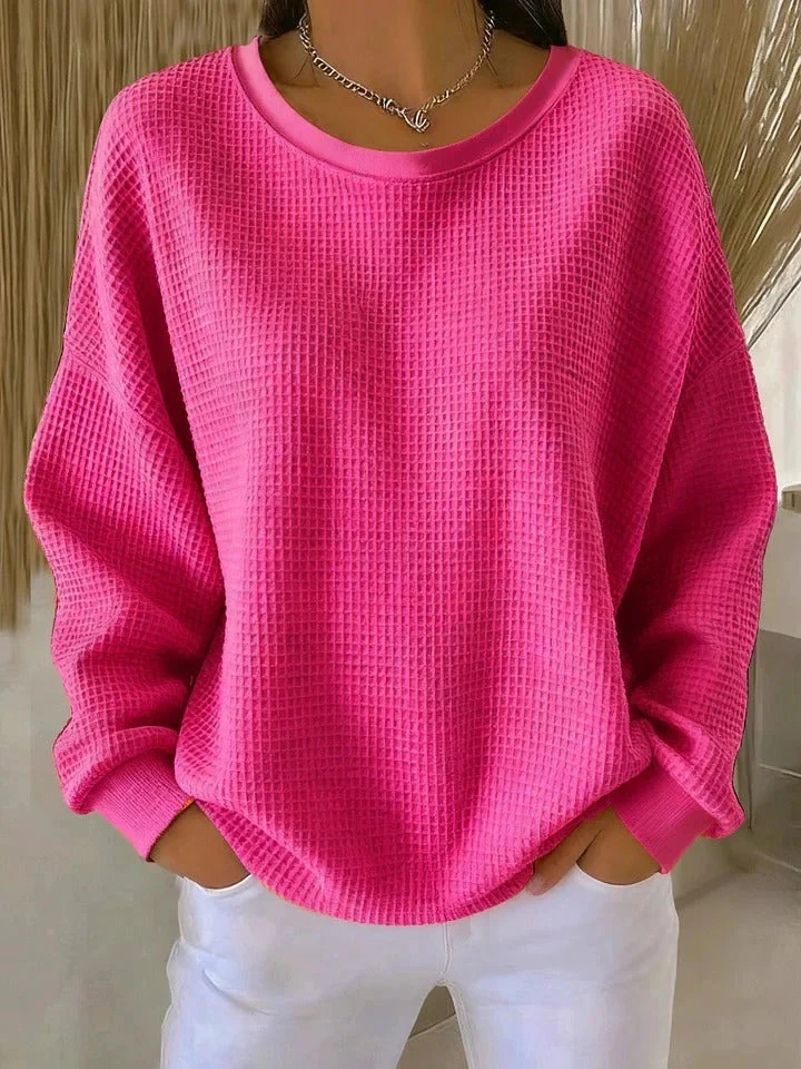 Damen Oversize Waffelstrick-Sweatshirt mit Rundhalsausschnitt Nord Taschen