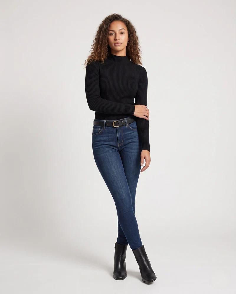 Damen Feiner Kaschmir‑Look Stehkragenpullover mit überschnittener Schulter Nord Taschen