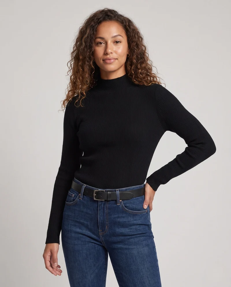 Damen Feiner Kaschmir‑Look Stehkragenpullover mit überschnittener Schulter Nord Taschen