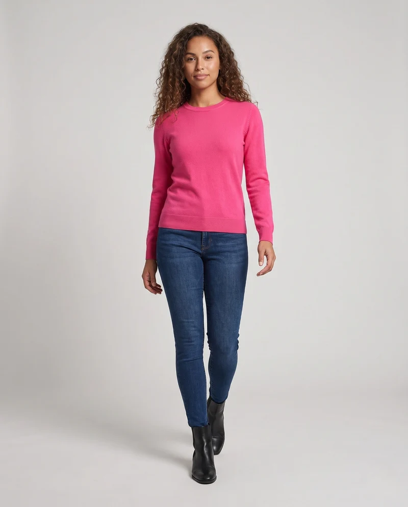 Damen Feiner Kaschmir-Mix Rundhalspullover mit weichem Fall und regulärer Passform Nord Taschen